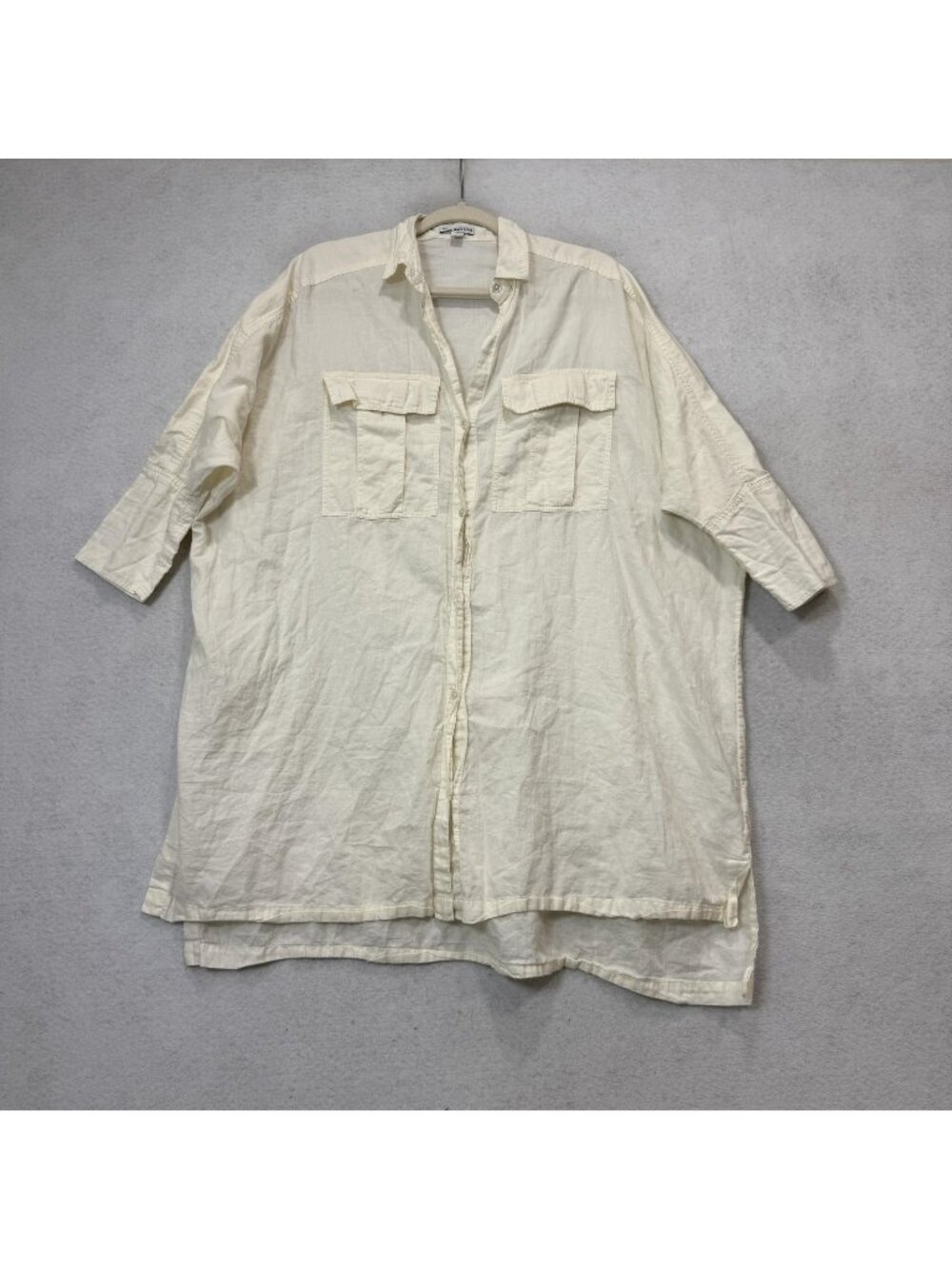James Perse Shirt Womens 1 White 100% Cotton Button Front Tunic Top 3/4 Sleeve